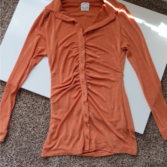 With Jean Maple Orange Andy Button Down Liquid Knit Mini Dress - Picture 4 of 6